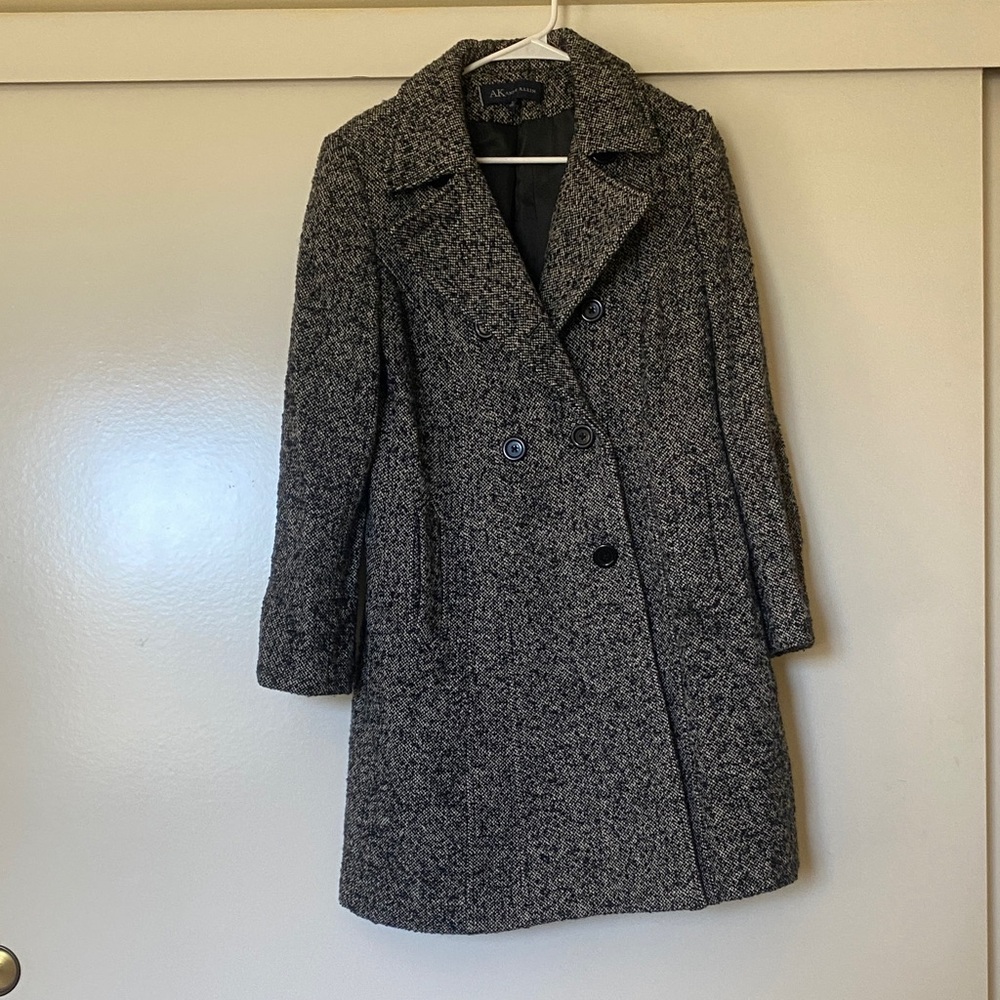 Anne Klein Black and White Textured Double-Breasted Peacoat size small
